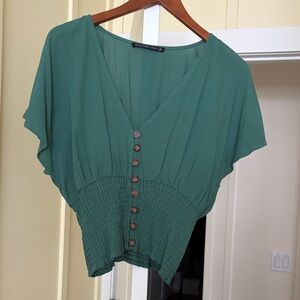 Abercrombie & Fitch Green Button-Down Blouse small